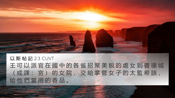 以 斯 帖 記 2:3 CUVT Bible Verse Image