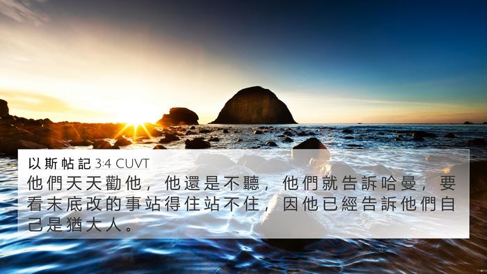 以 斯 帖 記 3:4 CUVT 4K Wallpaper - 他 們 天 天 勸 他 ， 他 還 是 不 聽 - 4K Wallpaper Bible Verse