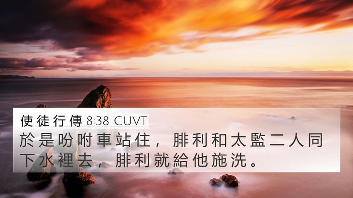 使 徒 行 傳 8:38 CUVT 4K Wallpaper - 於 是 吩 咐 車 站 住 ， 腓 利 和 太 - 4K Wallpaper Bible Verse