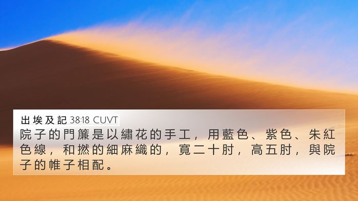 出 埃 及 記 38:18 CUVT 4K Wallpaper - 院 子 的 門 簾 是 以 繡 花 的 手 工 - 4K Wallpaper Bible Verse