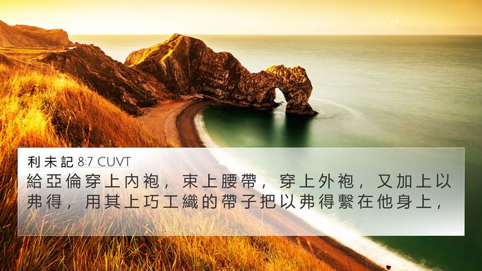 利 未 記 8:7 CUVT 4K Wallpaper - 給 亞 倫 穿 上 內 袍 ， 束 上 腰 帶 - 4K Wallpaper Bible Verse