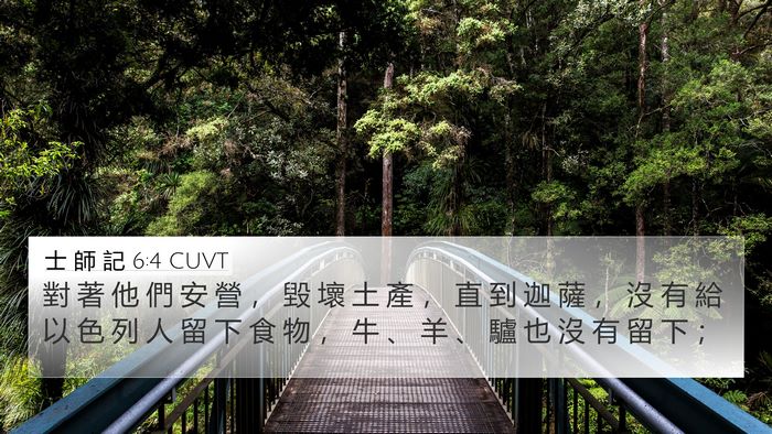 士 師 記 6:4 CUVT 4K Wallpaper - 對 著 他 們 安 營 ， 毀 壞 土 產 ， - 4K Wallpaper Bible Verse