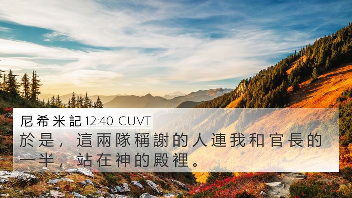 尼 希 米 記 12:40 CUVT 4K Wallpaper - 於 是 ， 這 兩 隊 稱 謝 的 人 連 我 - 4K Wallpaper Bible Verse