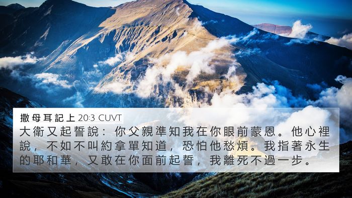 撒 母 耳 記 上 20:3 CUVT 4K Wallpaper - 大 衛 又 起 誓 說 ： 你 父 親 準 知 - 4K Wallpaper Bible Verse