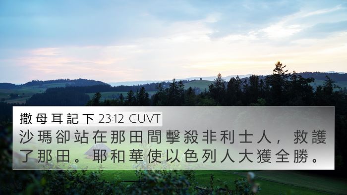 撒 母 耳 記 下 23:12 CUVT 4K Wallpaper - 沙 瑪 卻 站 在 那 田 間 擊 殺 非 利 - 4K Wallpaper Bible Verse