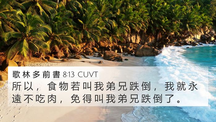 歌 林 多 前 書 8:13 CUVT 4K Wallpaper - 所 以 ， 食 物 若 叫 我 弟 兄 跌 倒 - 4K Wallpaper Bible Verse