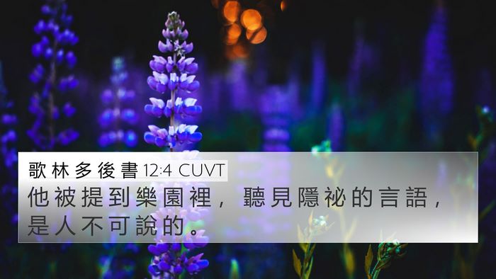 歌 林 多 後 書 12:4 CUVT 4K Wallpaper - 他 被 提 到 樂 園 裡 ， 聽 見 隱 祕 - 4K Wallpaper Bible Verse