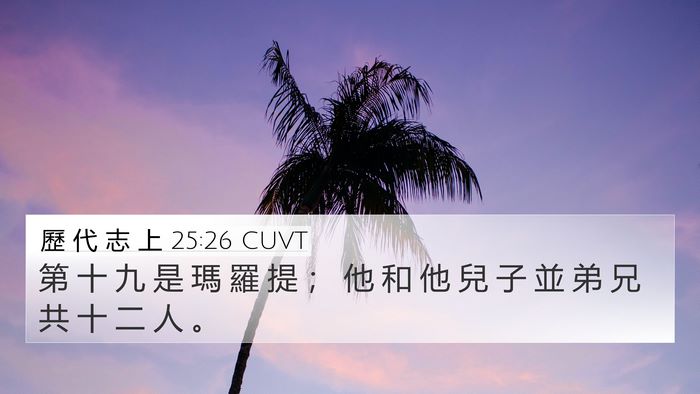 歷 代 志 上 25:26 CUVT 4K Wallpaper - 第 十 九 是 瑪 羅 提 ； 他 和 他 兒 - 4K Wallpaper Bible Verse