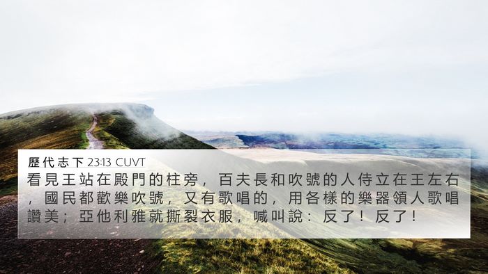 歷 代 志 下 23:13 CUVT 4K Wallpaper - 看 見 王 站 在 殿 門 的 柱 旁 ， 百 - 4K Wallpaper Bible Verse