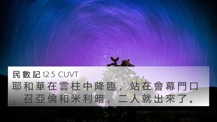 民 數 記 12:5 CUVT 4K Wallpaper - 耶 和 華 在 雲 柱 中 降 臨 ， 站 在 - 4K Wallpaper Bible Verse