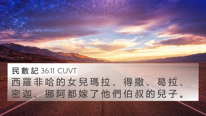 民 數 記 36:11 CUVT 4K Wallpaper - 西 羅 非 哈 的 女 兒 瑪 拉 、 得 撒 - 4K Wallpaper Bible Verse