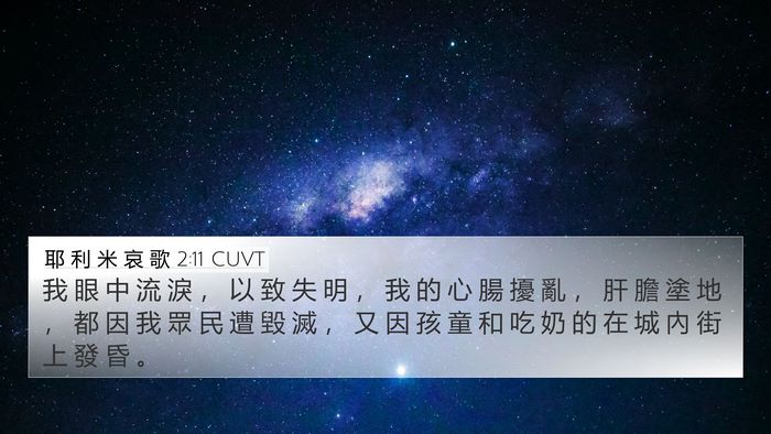 耶 利 米 哀 歌 2:11 CUVT Bible Verse Image