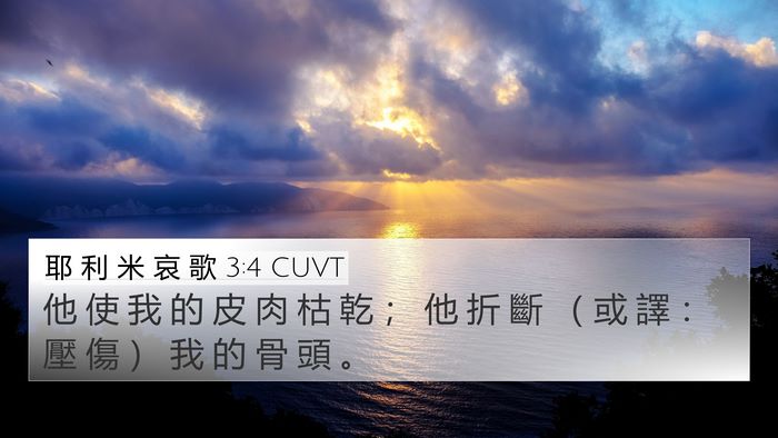 耶 利 米 哀 歌 3:4 CUVT 4K Wallpaper - 他 使 我 的 皮 肉 枯 乾 ； 他 折 斷 - 4K Wallpaper Bible Verse