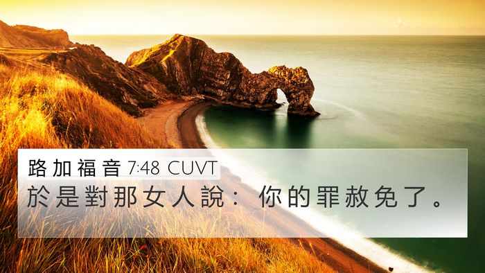 路 加 福 音 7:48 CUVT 4K Wallpaper - 於 是 對 那 女 人 說 ： 你 的 罪 赦 - 4K Wallpaper Bible Verse