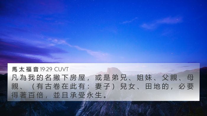 馬 太 福 音 19:29 CUVT Bible Verse Image