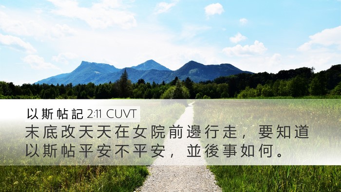 以 斯 帖 記 2:11 CUVT Desktop Wallpaper - 末 底 改 天 天 在 女 院 前 邊 行 走 - Desktop Bible Verse Wallpaper