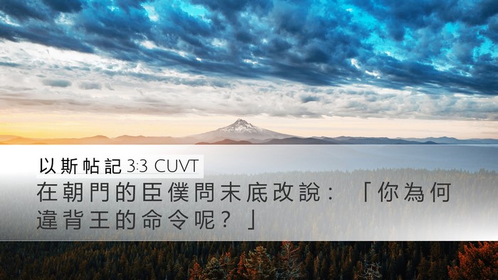 以 斯 帖 記 3:3 CUVT Desktop Wallpaper - 在 朝 門 的 臣 僕 問 末 底 改 說 ： - Desktop Bible Verse Wallpaper