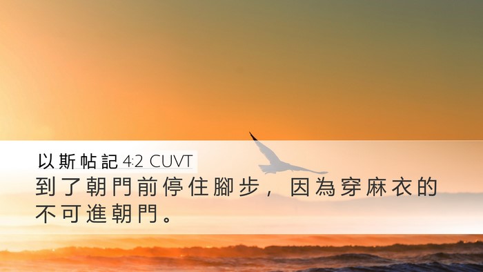 以 斯 帖 記 4:2 CUVT Desktop Wallpaper - 到 了 朝 門 前 停 住 腳 步 ， 因 為 - Desktop Bible Verse Wallpaper