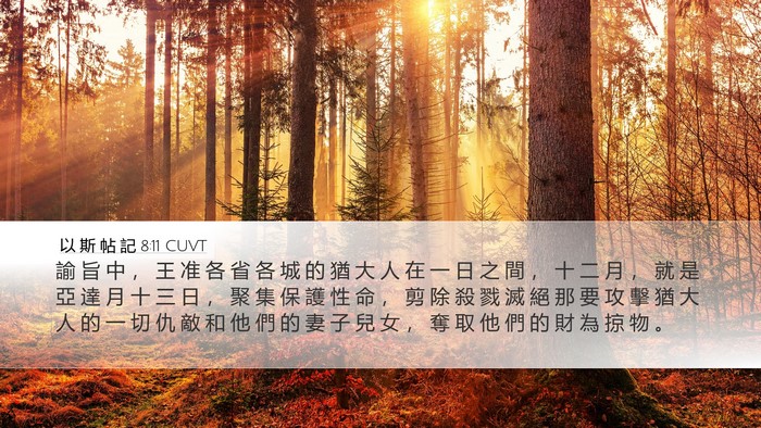 以 斯 帖 記 8:11 CUVT Bible Verse Image