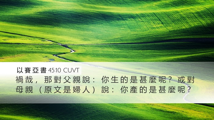 以 賽 亞 書 45:10 CUVT Desktop Wallpaper - 禍 哉 ， 那 對 父 親 說 ： 你 生 的 - Desktop Bible Verse Wallpaper