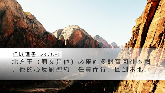 但 以 理 書 11:28 CUVT Desktop Wallpaper - 北 方 王 （ 原 文 是 他 ） 必 帶 許 - Desktop Bible Verse Wallpaper