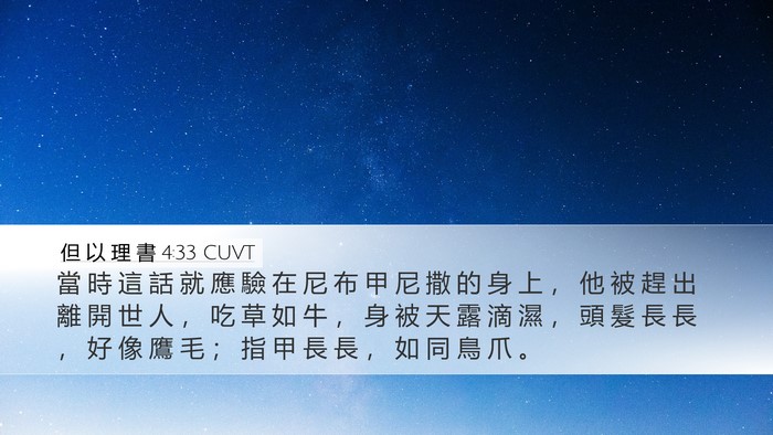 但 以 理 書 4:33 CUVT Desktop Wallpaper - 當 時 這 話 就 應 驗 在 尼 布 甲 尼 - Desktop Bible Verse Wallpaper