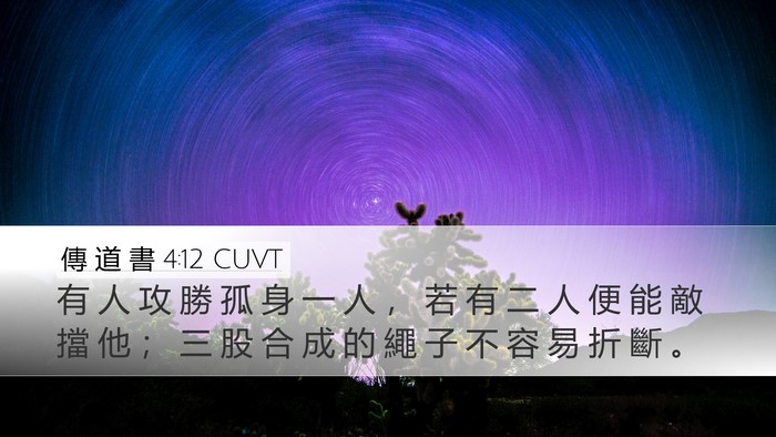 傳 道 書 4:12 CUVT Desktop Wallpaper - 有 人 攻 勝 孤 身 一 人 ， 若 有 二 - Desktop Bible Verse Wallpaper