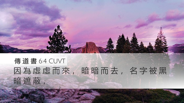 傳 道 書 6:4 CUVT Desktop Wallpaper - 因 為 虛 虛 而 來 ， 暗 暗 而 去 ， - Desktop Bible Verse Wallpaper