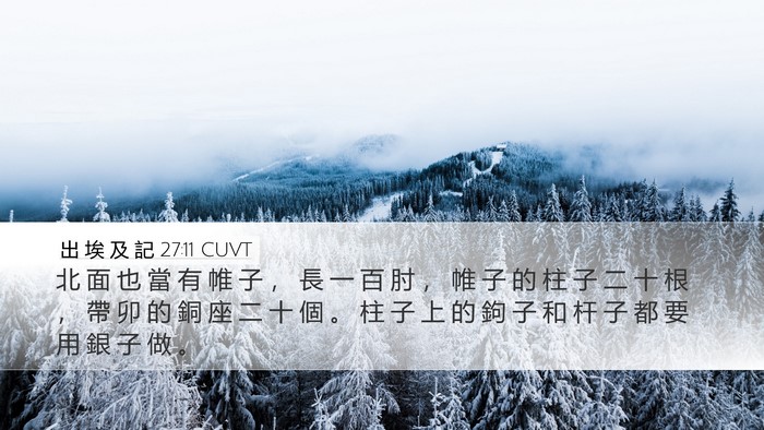出 埃 及 記 27:11 CUVT Desktop Wallpaper - 北 面 也 當 有 帷 子 ， 長 一 百 肘 - Desktop Bible Verse Wallpaper