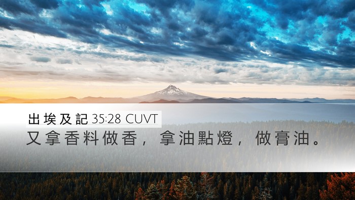 出 埃 及 記 35:28 CUVT Desktop Wallpaper - 又 拿 香 料 做 香 ， 拿 油 點 燈 ， - Desktop Bible Verse Wallpaper