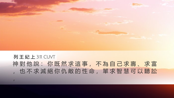列 王 紀 上 3:11 CUVT Desktop Wallpaper - 神 對 他 說 ： 你 既 然 求 這 事 ， - Desktop Bible Verse Wallpaper