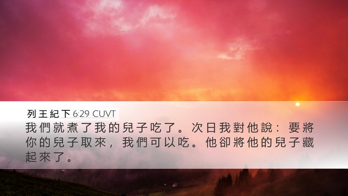 列 王 紀 下 6:29 CUVT Desktop Wallpaper - 我 們 就 煮 了 我 的 兒 子 吃 了 。 - Desktop Bible Verse Wallpaper