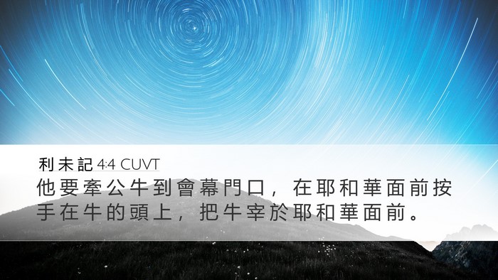 利 未 記 4:4 CUVT Desktop Wallpaper - 他 要 牽 公 牛 到 會 幕 門 口 ， 在 - Desktop Bible Verse Wallpaper