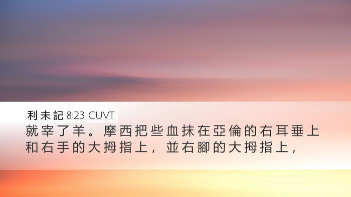利 未 記 8:23 CUVT Desktop Wallpaper - 就 宰 了 羊 。 摩 西 把 些 血 抹 在 - Desktop Bible Verse Wallpaper