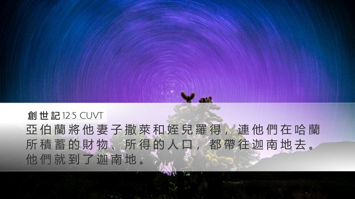 創 世 記 12:5 CUVT Desktop Wallpaper - 亞 伯 蘭 將 他 妻 子 撒 萊 和 姪 兒 - Desktop Bible Verse Wallpaper