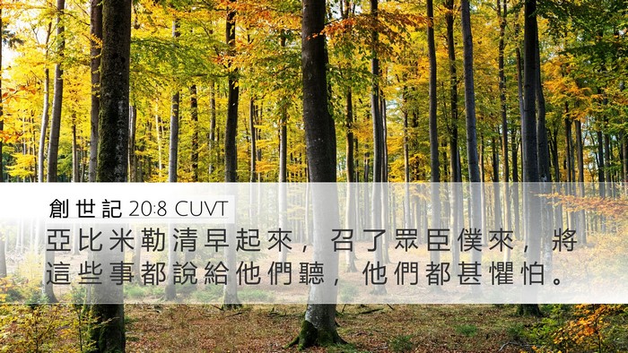 創 世 記 20:8 CUVT Desktop Wallpaper - 亞 比 米 勒 清 早 起 來 ， 召 了 眾 - Desktop Bible Verse Wallpaper