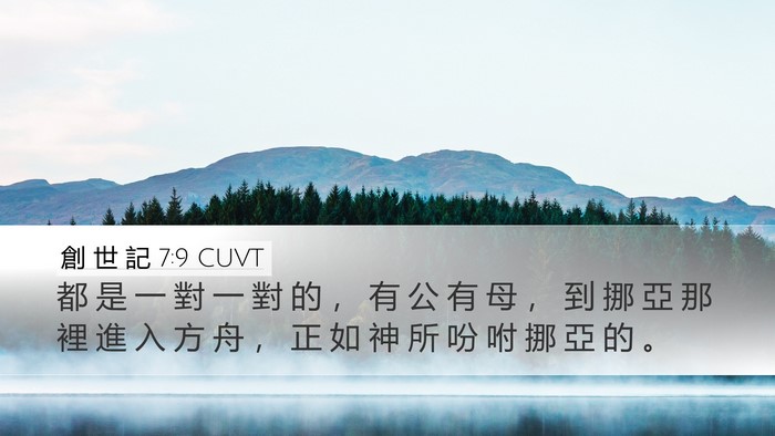 創 世 記 7:9 CUVT Desktop Wallpaper - 都 是 一 對 一 對 的 ， 有 公 有 母 - Desktop Bible Verse Wallpaper