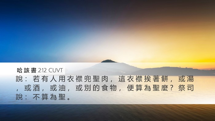 哈 該 書 2:12 CUVT Desktop Wallpaper - 說 ： 若 有 人 用 衣 襟 兜 聖 肉 ， - Desktop Bible Verse Wallpaper