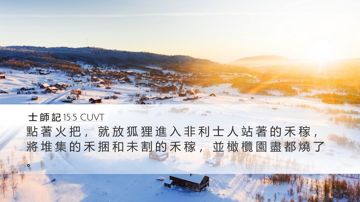 士 師 記 15:5 CUVT Desktop Wallpaper - 點 著 火 把 ， 就 放 狐 狸 進 入 非 - Desktop Bible Verse Wallpaper