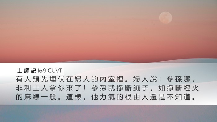 士 師 記 16:9 CUVT Desktop Wallpaper - 有 人 預 先 埋 伏 在 婦 人 的 內 室 - Desktop Bible Verse Wallpaper