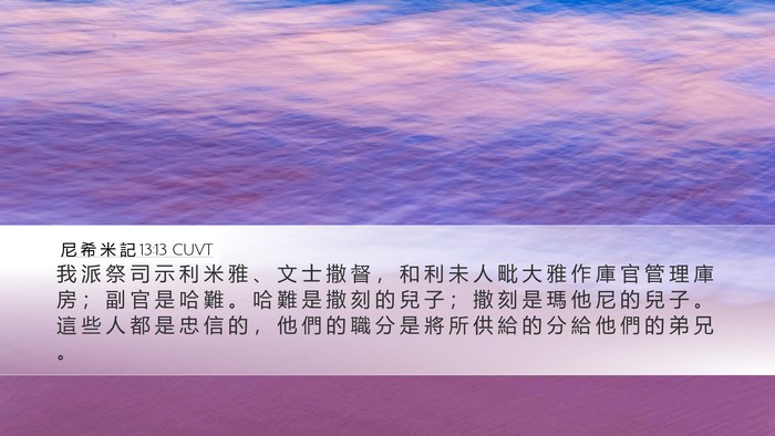 尼 希 米 記 13:13 CUVT Bible Verse Image