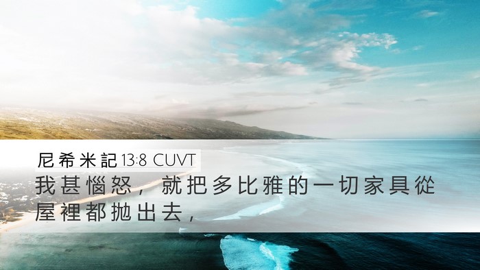 尼 希 米 記 13:8 CUVT Desktop Wallpaper - 我 甚 惱 怒 ， 就 把 多 比 雅 的 一 - Desktop Bible Verse Wallpaper