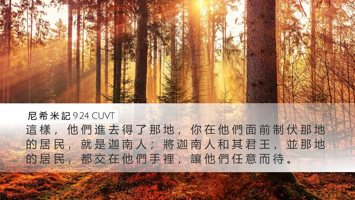 尼 希 米 記 9:24 CUVT Desktop Wallpaper - 這 樣 ， 他 們 進 去 得 了 那 地 ， - Desktop Bible Verse Wallpaper