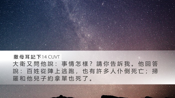 撒 母 耳 記 下 1:4 CUVT Desktop Wallpaper - 大 衛 又 問 他 說 ： 事 情 怎 樣 ？ - Desktop Bible Verse Wallpaper