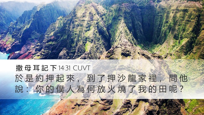 撒 母 耳 記 下 14:31 CUVT Desktop Wallpaper - 於 是 約 押 起 來 ， 到 了 押 沙 龍 - Desktop Bible Verse Wallpaper