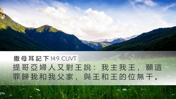 撒 母 耳 記 下 14:9 CUVT Desktop Wallpaper - 提 哥 亞 婦 人 又 對 王 說 ： 我 主 - Desktop Bible Verse Wallpaper