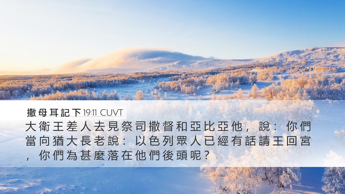 撒 母 耳 記 下 19:11 CUVT Desktop Wallpaper - 大 衛 王 差 人 去 見 祭 司 撒 督 和 - Desktop Bible Verse Wallpaper