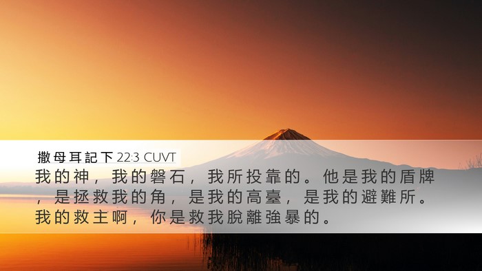 撒 母 耳 記 下 22:3 CUVT Desktop Wallpaper - 我 的 神 ， 我 的 磐 石 ， 我 所 投 - Desktop Bible Verse Wallpaper