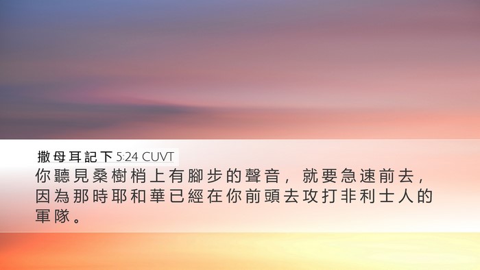 撒 母 耳 記 下 5:24 CUVT Desktop Wallpaper - 你 聽 見 桑 樹 梢 上 有 腳 步 的 聲 - Desktop Bible Verse Wallpaper