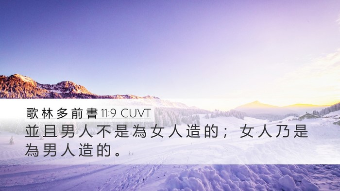 歌 林 多 前 書 11:9 CUVT Desktop Wallpaper - 並 且 男 人 不 是 為 女 人 造 的 ； - Desktop Bible Verse Wallpaper